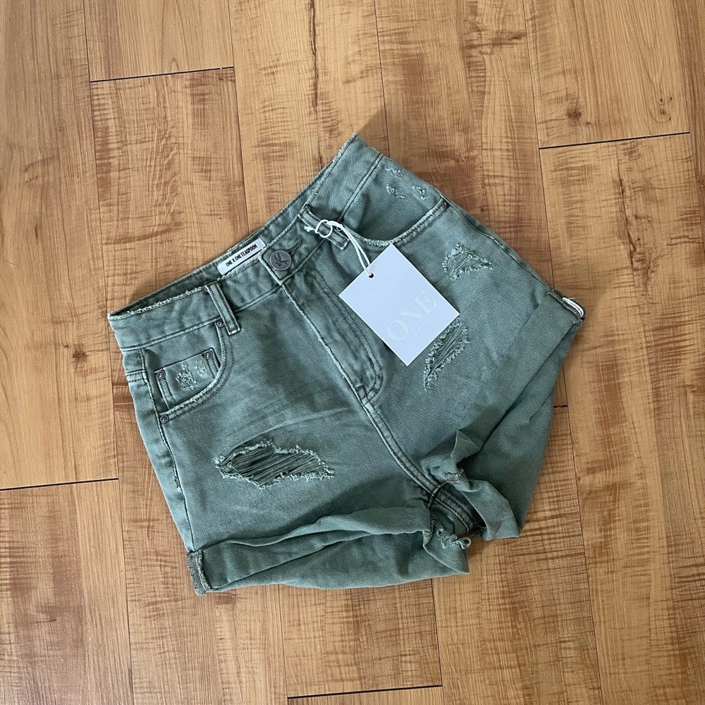ONE TEASPOON OLIVE GREEN MILITARY ARMY BANDITS HIGH WAIST SHORTS SIZE 24
